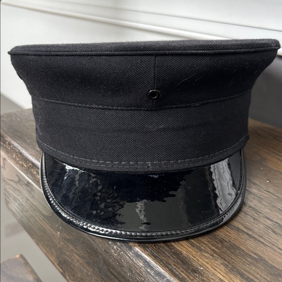 Other - Vintage Chaffeur/ Doorman hat, black wool blend?, patent visor, Union made